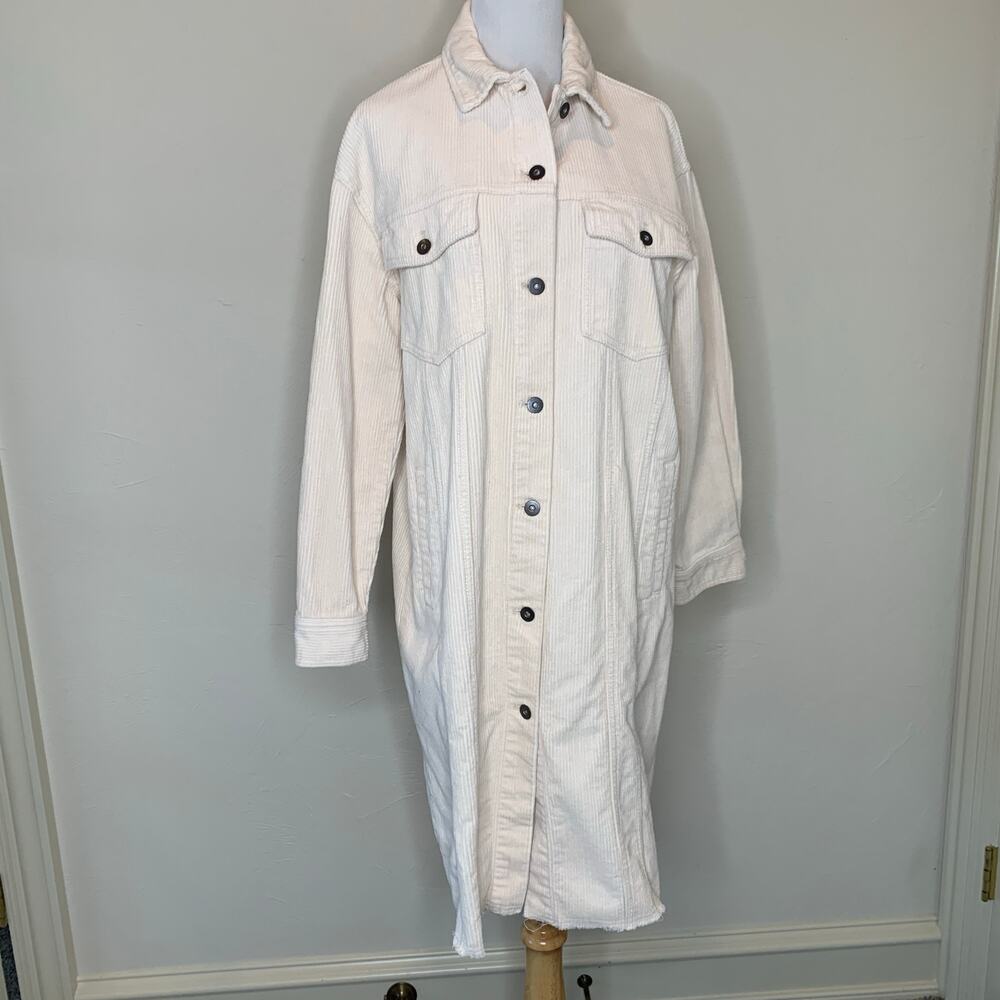 Zara Corduroy Duster Shacket Jacket Sz Medium Cream